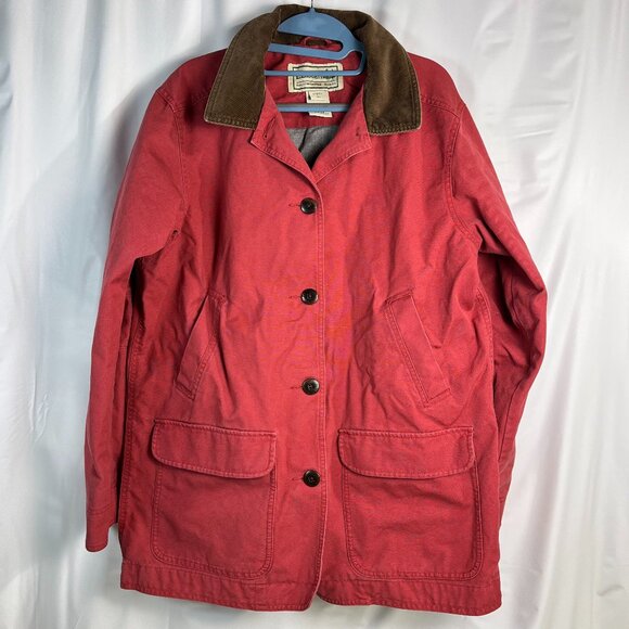 VTG LL Bean Jacket Womens Large Reg. Red Canvas Chore Barn Coat Corduroy Trim - Picture 2 of 12